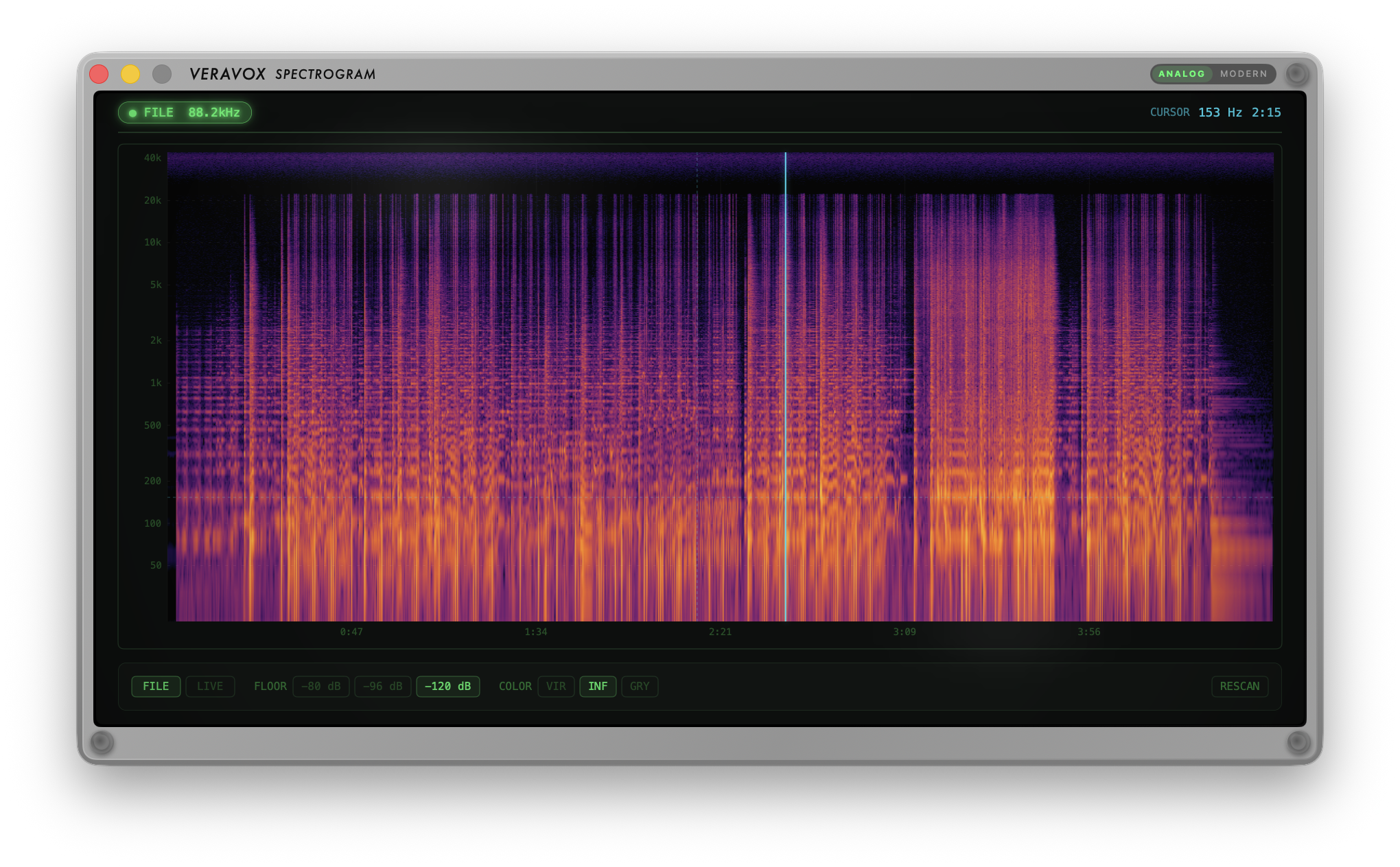 VeraVox Spectrogram, two-axis time and frequency visualization for forensic audio analysis
